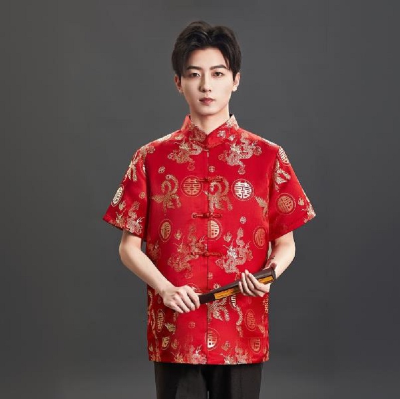 Mens Satin Silk Dress Shirt - Nieuwe Chinese stijl geborduurde satijnen Tang