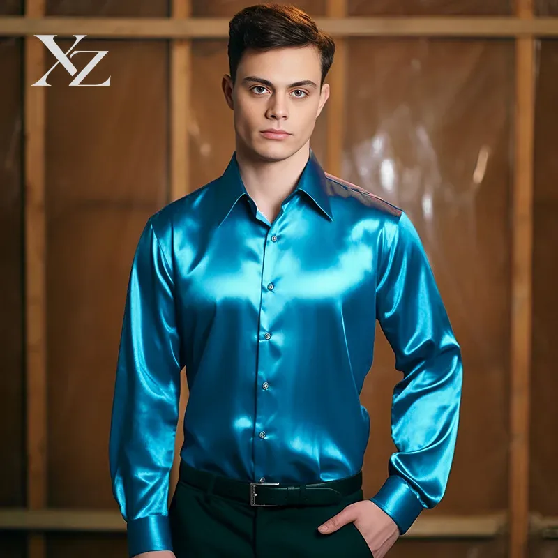 Heren satijnen zijdeachtig gla - Mens Satin Silk Dress Shirt recensie en prijs