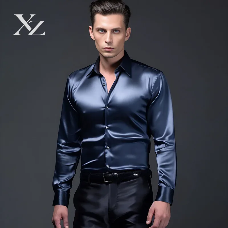 Heren satijnen zijdeachtig gla - Mens Satin Silk Dress Shirt recensie en prijs
