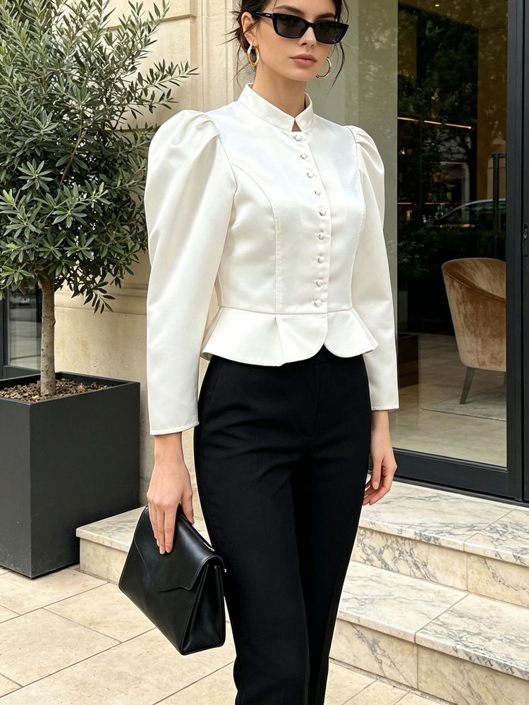 Tossy Peplum Blouse Lange Mouw - Mandarin Collar Formal Shirt Slim Fit recensie en prijs
